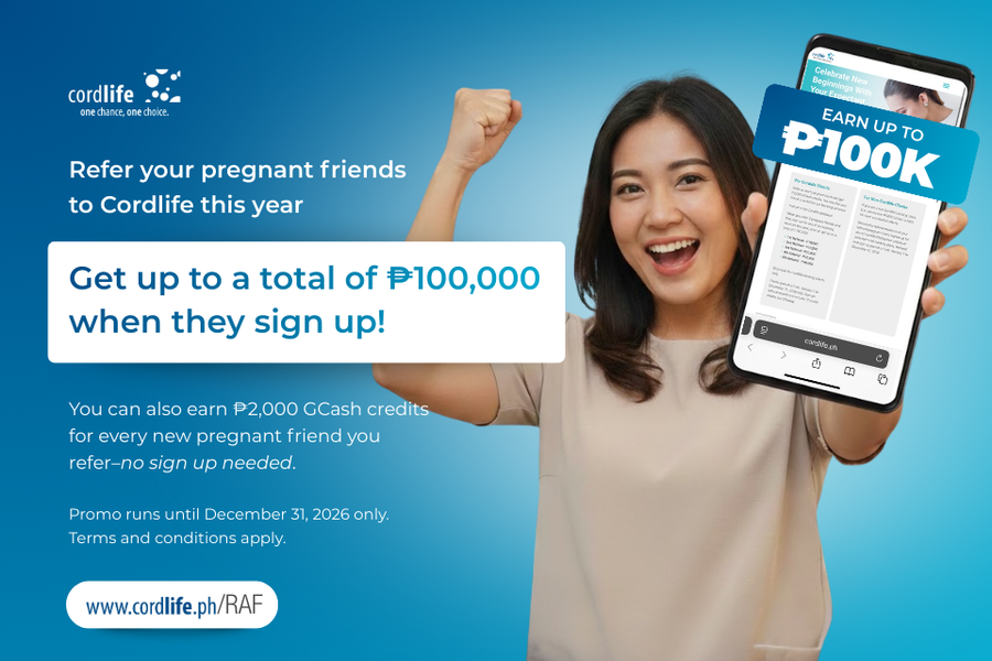 Refer your pregnant friends to Cordlife this year and get up to ₱100,000 when they sign up for any of our stem cell banking services.