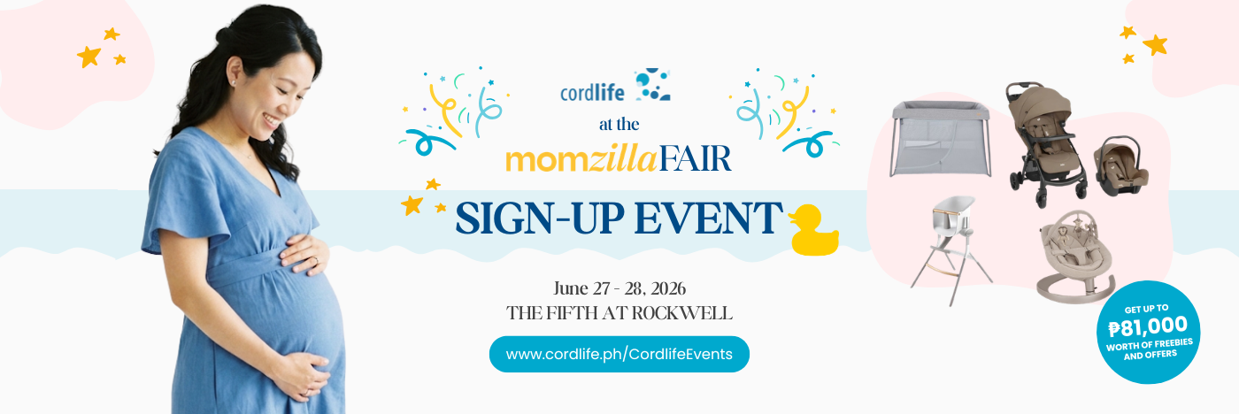 Parents-to-be, don't miss your chance to enjoy up to ₱81,000+ worth of gifts and perks when you sign up for Cordlife's stem cell banking service at the event! 💙👶